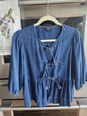 Velvet Heart Indigo Denim Tie-Front Peasant Blouse